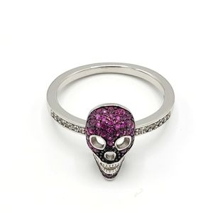 Silver Skull Ring with Ruby CZ stones